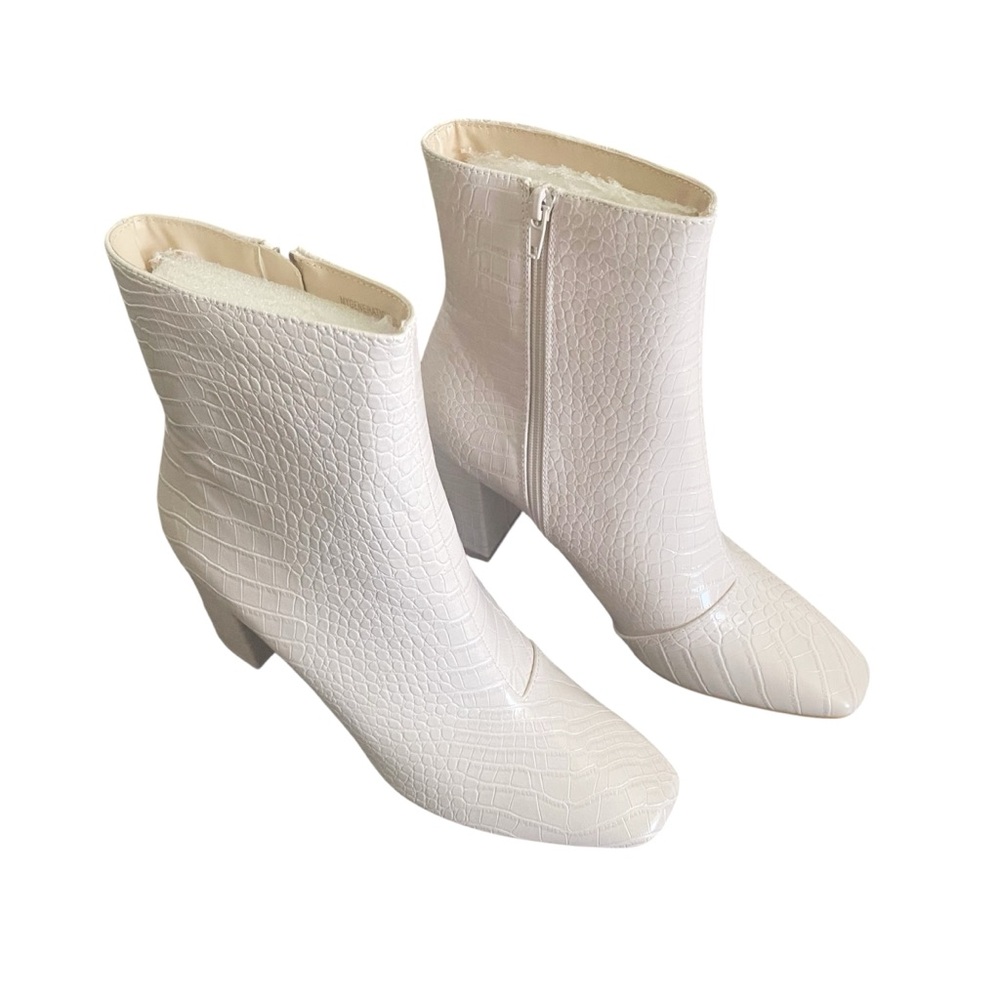 Lulus Off White Croc-Embossed Calf Boots